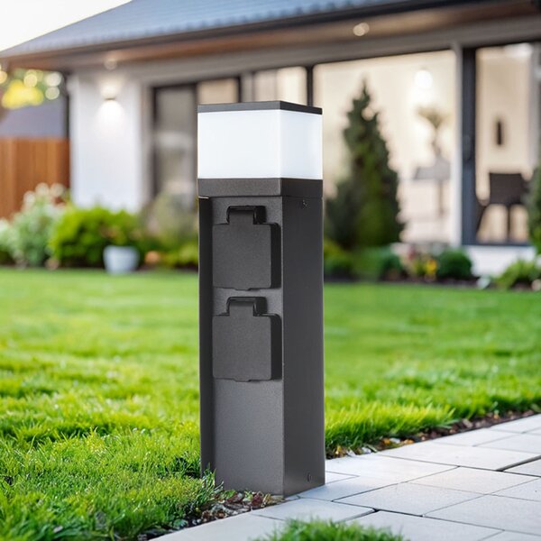 Solight zahradní sloupek IP44 s LED osvětlením, hliník, 2 zásuvky, černý PG13B