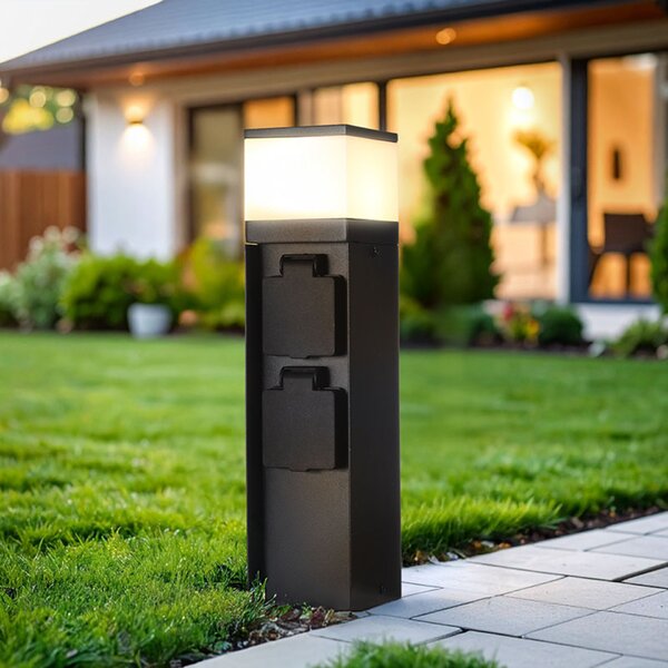 Solight zahradní sloupek IP44 s LED osvětlením, hliník, 2 zásuvky, černý PG13B