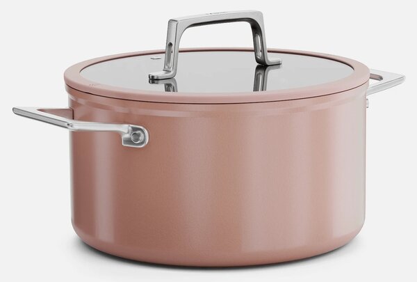 Fabini Kastrol Meda 5.0 Pro, ø 24 cm (5,4 l) - Nepřilnavý hrnec s keramickým povrchem s poklicí, broskvově růžový
