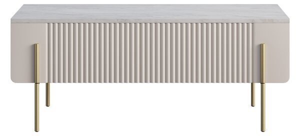 Moderní konferenční stolek Malmi 100 cm se zásuvkami - kašmír / crema bianca / zlaté nohy