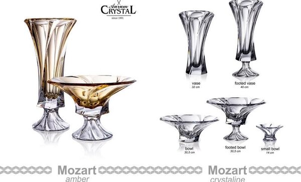 BOHEMIA MOZART VÁZA NA NOZE 400MM JANTAROVÁ