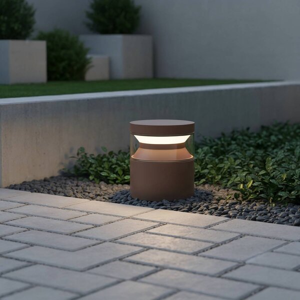 IDEAL LUX Ideal Lux LED podlahová lampa Boeing, kávově hnědá, výška 15 cm, Hnědá / rez, kov