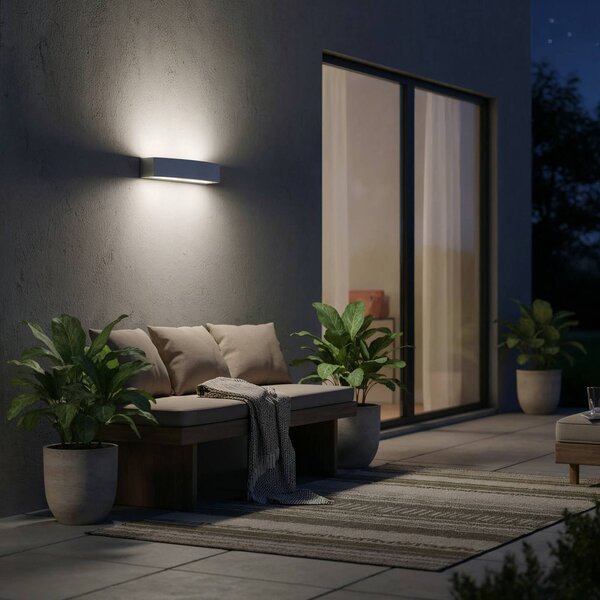 IDEAL LUX Ideal Lux venkovní nástěnné svítidlo Andromeda, šedé, šířka 45 cm, E27, stmívatelný, Hliník / šedá / zinek, Koupelna, Hliník, Moderní, Nástěnné bodové svítidlo
