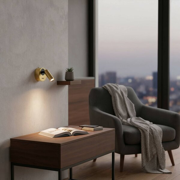 IDEAL LUX Ideal Lux LED nástěnné bodové svítidlo Bean, Ø 7 cm, mosazná barva, Mosaz / zlato, Obývací pokoj / jídelna, kov, Moderní