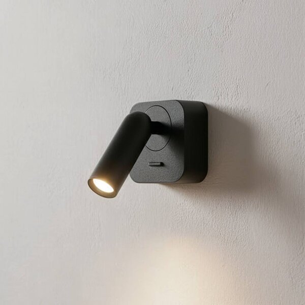 IDEAL LUX Ideal Lux LED nástěnné bodové svítidlo Bean, černé, šířka 7 cm, kov, Černá, Obývací pokoj / jídelna, kov, Moderní