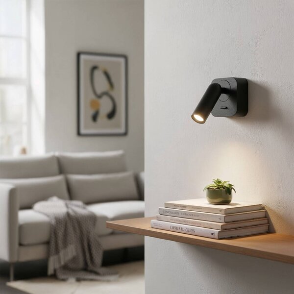 IDEAL LUX Ideal Lux LED nástěnné bodové svítidlo Bean, černé, šířka 7 cm, kov, Černá, Obývací pokoj / jídelna, kov, Moderní