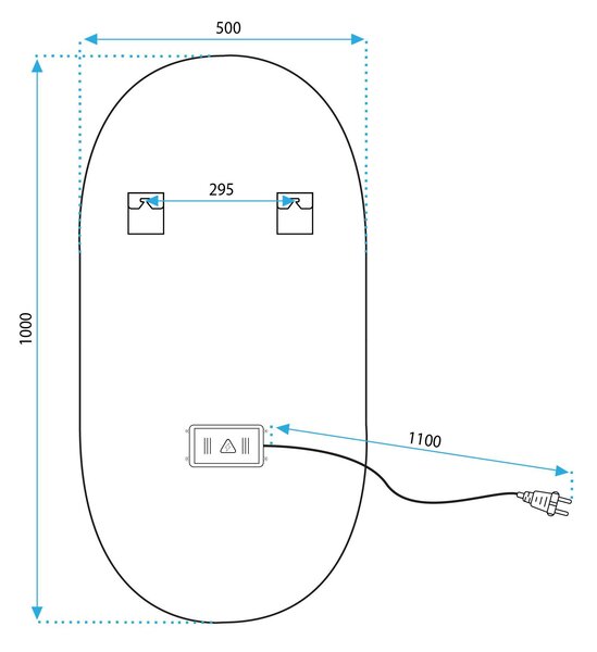 Tutumi Oválné zrcadlo 50x100 cm s vyhříváním a regulovatelným LED osvětlením HOM-02606