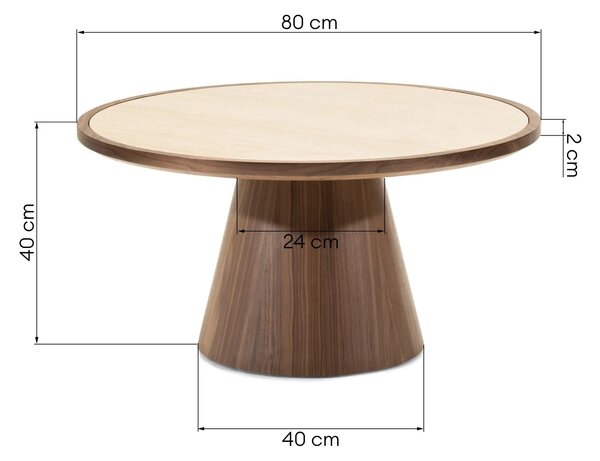 Hector Konferenční stolek Kyoto 80 cm travertin/ořech