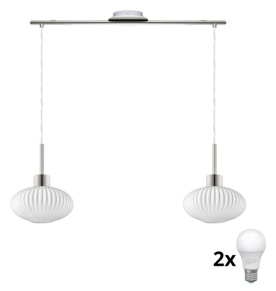 LED Lustr na lanku HARMA 2xE27/60W/230V matný chrom/bílá