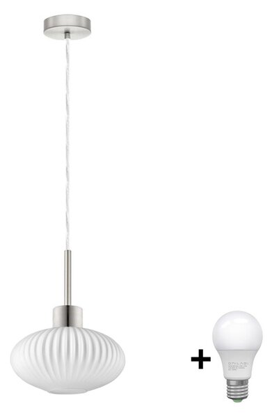 LED Lustr na lanku HARMA 1xE27/60W/230V pr. 25 cm matný chrom/bílá