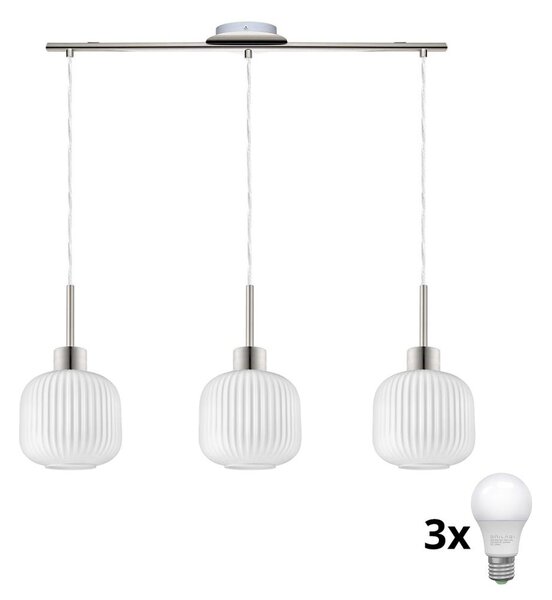 LED Lustr na lanku HARMA 3xE27/60W/230V matný chrom/bílá