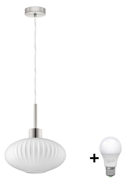 LED Lustr na lanku HARMA 1xE27/60W/230V pr. 30 cm matný chrom/bílá