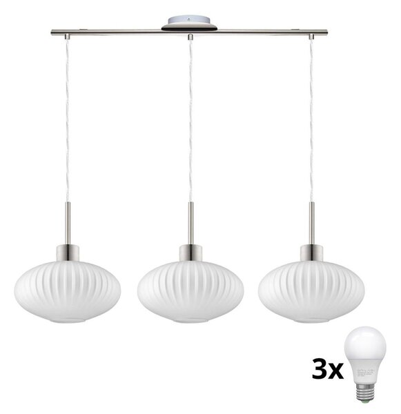 LED Lustr na lanku HARMA 3xE27/60W/230V matný chrom/bílá