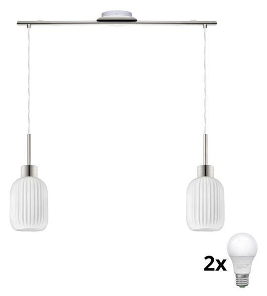 LED Lustr na lanku HARMA 2xE27/60W/230V matný chrom/bílá