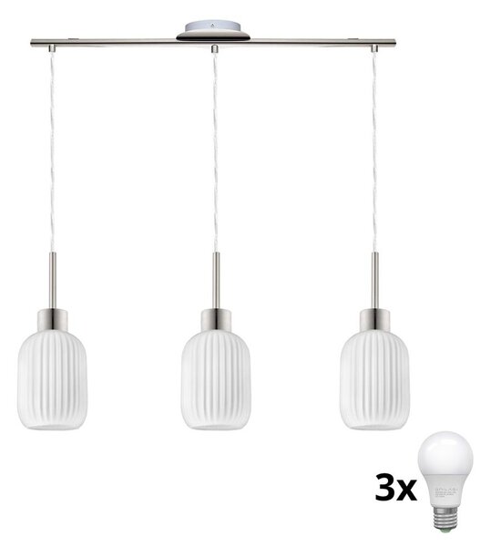 LED Lustr na lanku HARMA 3xE27/60W/230V matný chrom/bílá