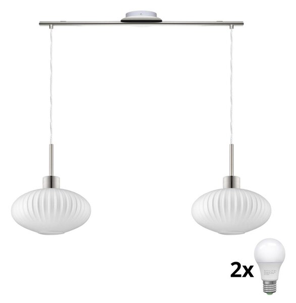 LED Lustr na lanku HARMA 2xE27/60W/230V matný chrom/bílá