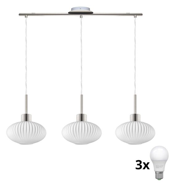LED Lustr na lanku HARMA 3xE27/60W/230V matný chrom/bílá