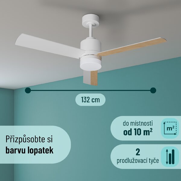 Noaton 14132WWL Canis, bílá a světle hnědá, stropní ventilátor se světlem (Rozbaleno)