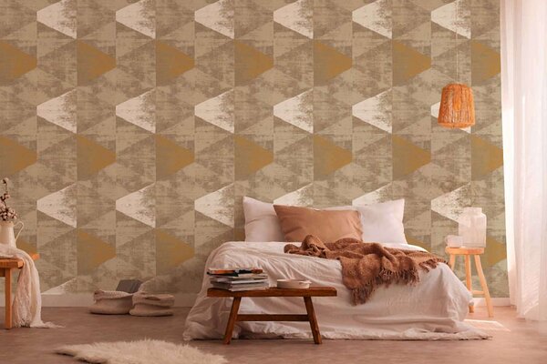 A.S. Création | Vliesová tapeta na zeď Geo Effect 38353-6 | 0,53 x 10,05 m | zlatá, béžová, hnědá