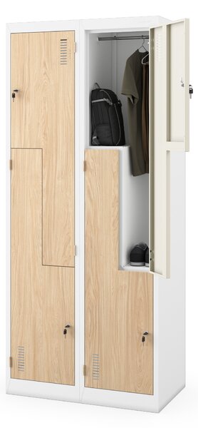 Plechová šatní skříň JULIA, 800 x 1850 x 450 mm, Eco Design: bílá/dub sonoma