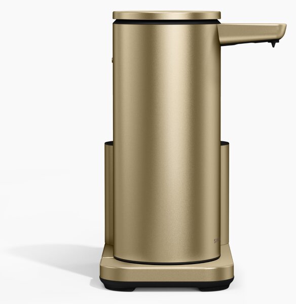 Simplehuman bezdotykový dávkovač – 414 ml + držák na houbičku, matná zlatá ocel