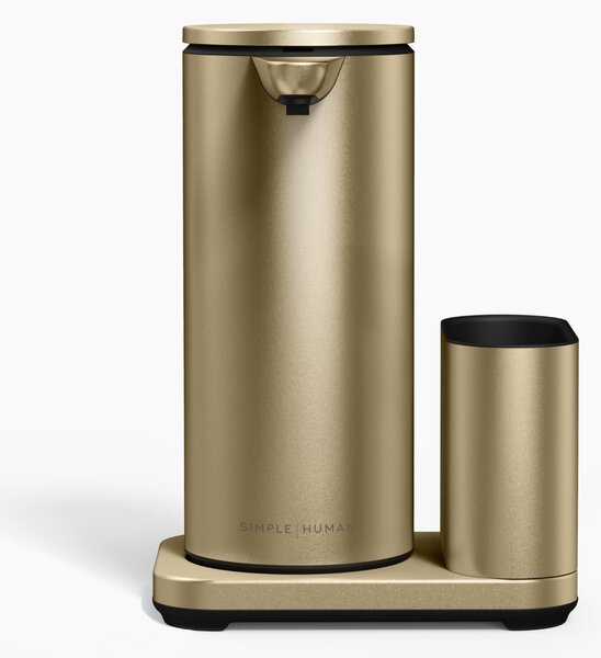 Simplehuman bezdotykový dávkovač – 414 ml + držák na houbičku, matná zlatá ocel