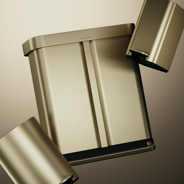 Simplehuman pedálový odpadkový koš na tříděný odpad – 58l (34/24), matná zlatá, FPP