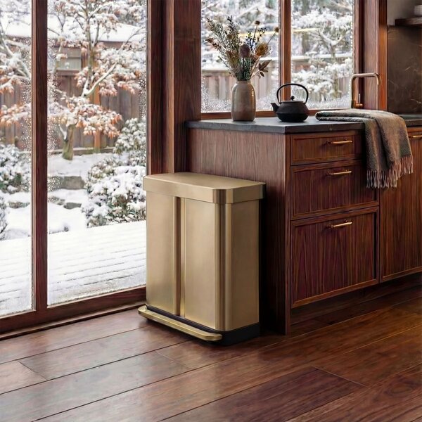 Simplehuman pedálový odpadkový koš na tříděný odpad – 58l (34/24), matná zlatá, FPP