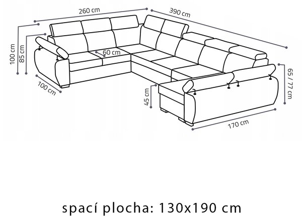 Sedací souprava BASTON | 260x390x170 cm | rozkládací + 2x úložný prostor | VÝBĚR TKANIN