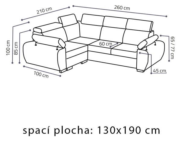 Sedací souprava BASTON | 210x260 cm | rozkládací + úložný prostor | VÝBĚR TKANIN