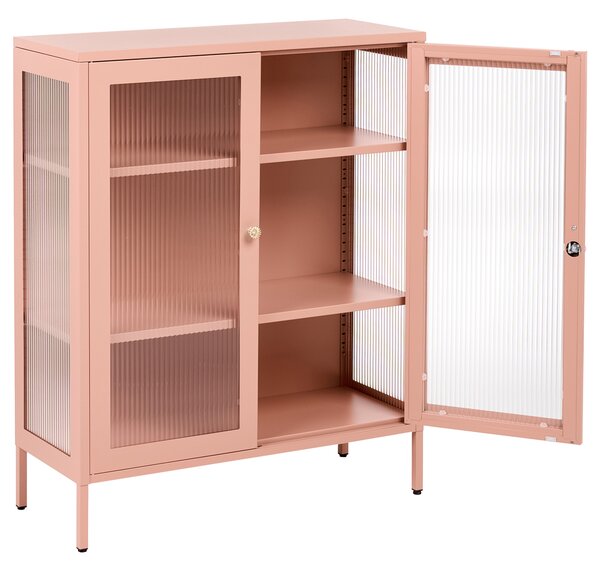 Skleněná vitrína HARLYN 90 cm Kov Broskvová