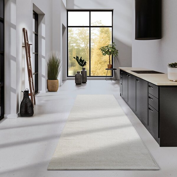 Krémový ručně tkaný běhoun s příměsí vlny 80x200 cm Pradesh Natural White – Elle Decoration