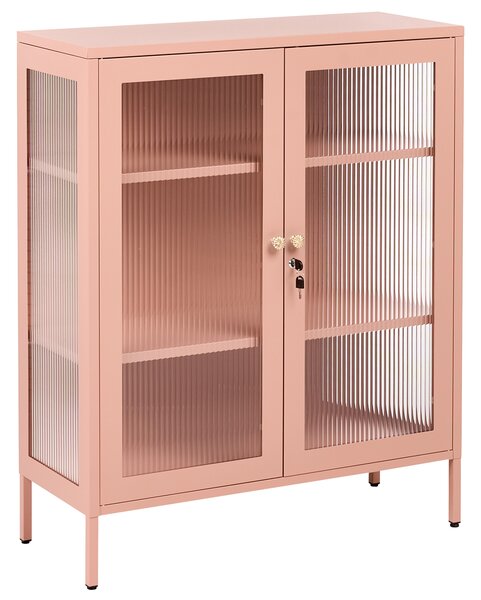 Skleněná vitrína HARLYN 90 cm Kov Broskvová