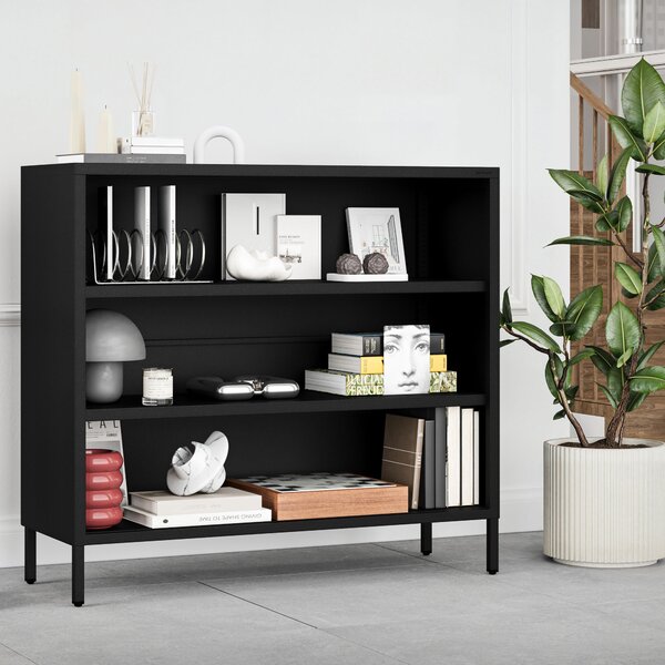 Černý kovový regál s policemi LUCA Modern 1000 x 900 x 350 mm
