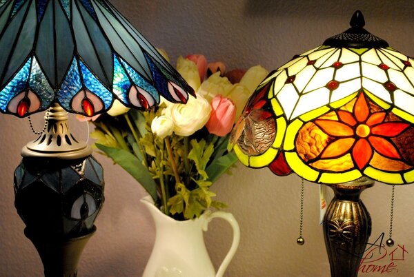 Stolní lampa Tiffany Peacock - Ø 40*68 cm - Clayre & Eef
