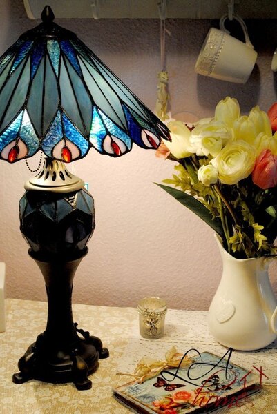Stolní lampa Tiffany Peacock - Ø 40*68 cm - Clayre & Eef