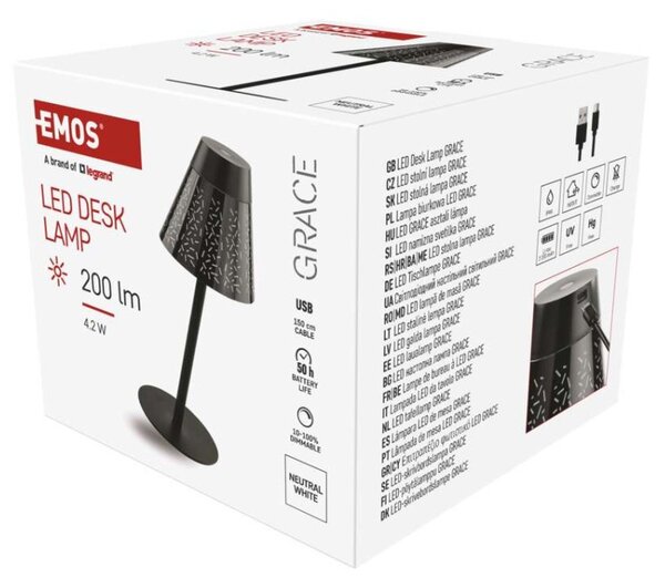 EMOS LED stolní lampa GRACE, nabíjecí, IP44 1538200000
