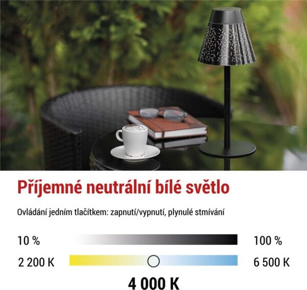 EMOS LED stolní lampa GRACE, nabíjecí, IP44 1538200000