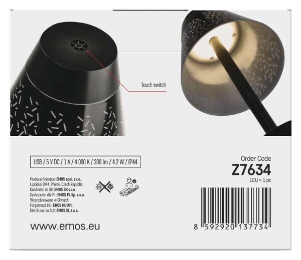 EMOS LED stolní lampa GRACE, nabíjecí, IP44 1538200000