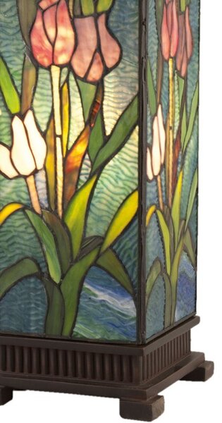 Modrá hranatá stolní lampa Tiffany s tulipány Toulipp - 24*58.5 cm/ 1*60W - Clayre & Eef