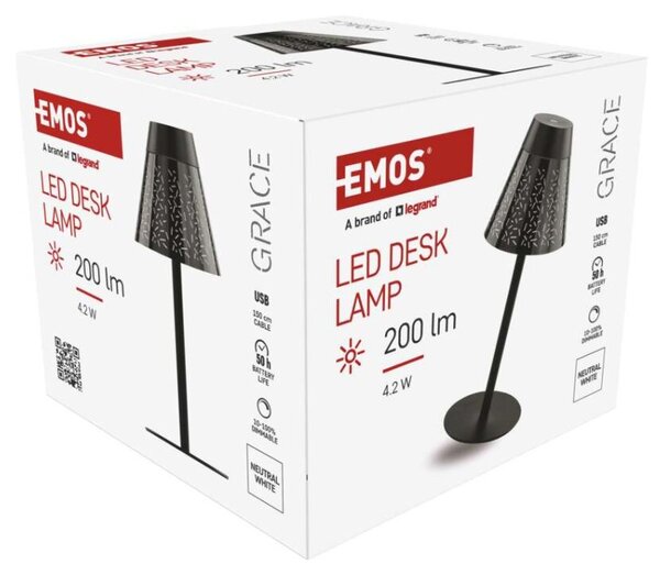 EMOS LED stolní lampa GRACE, nabíjecí, IP44 1538200000