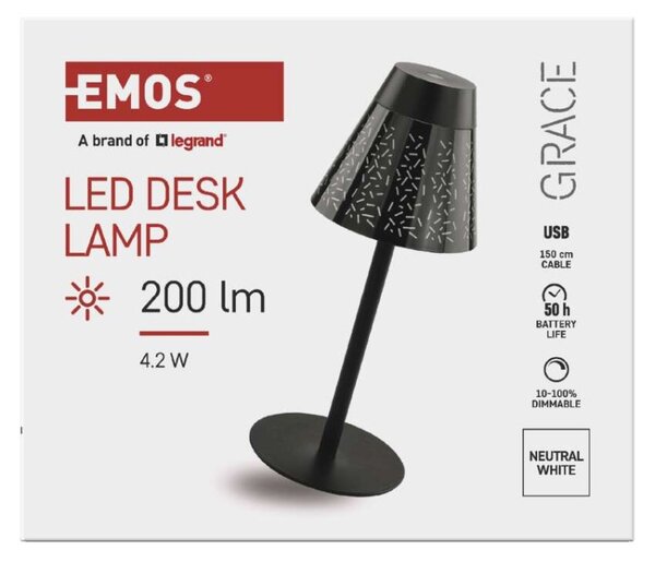 EMOS LED stolní lampa GRACE, nabíjecí, IP44 1538200000