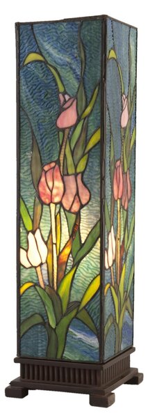 Modrá hranatá stolní lampa Tiffany s tulipány Toulipp - 24*58.5 cm/ 1*60W - Clayre & Eef