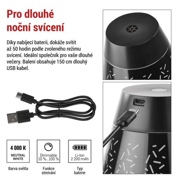 EMOS LED stolní lampa GRACE, nabíjecí, IP44 1538200000