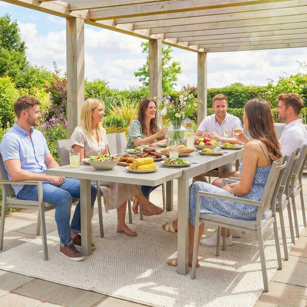 Outsunny rozkládací zahradní stůl, 154–214 × 85 × 75 cm, hliníkový jídelní stůl pro 8–10 osob, obdélníkový stůl na balkon/terasu s dekorem dřeva, odol