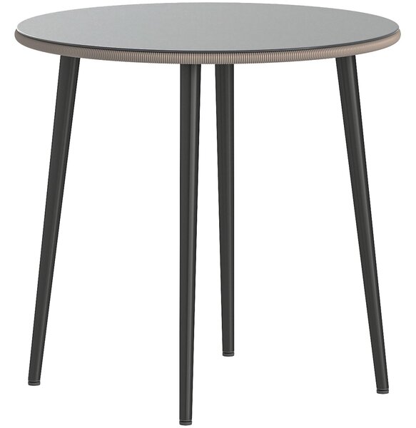 Outsunny kulatý zahradní jídelní stůl, venkovní stůl 80 × 80 × 74 cm, tvrzené sklo s ratanovým okrajem, ocelový rám, nosnost 50 kg, na terasu a balkon