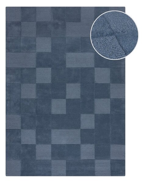 Tmavě modrý ručně tkaný vlněný koberec 120x170 cm Checkerboard – Flair Rugs
