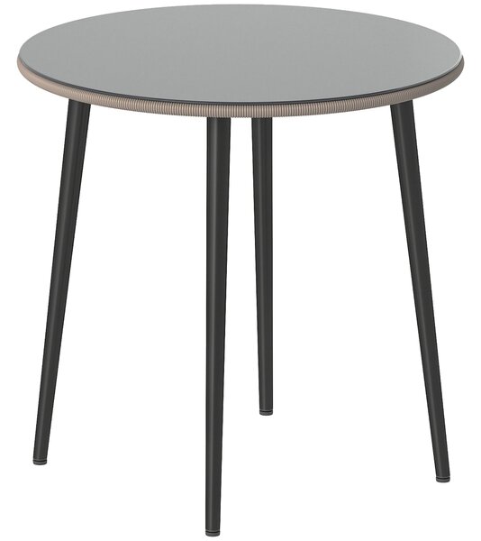 Outsunny kulatý zahradní jídelní stůl, venkovní stůl 80 × 80 × 74 cm, tvrzené sklo s ratanovým okrajem, ocelový rám, nosnost 50 kg, na terasu a balkon