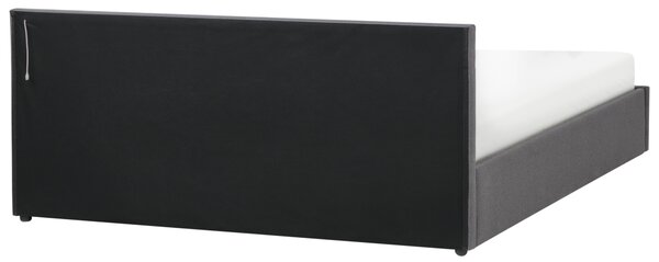 Postel s úložným prostorem a LED osvětlením Tkanina ARMELLE 180 x 200 cm Tmavě šedá