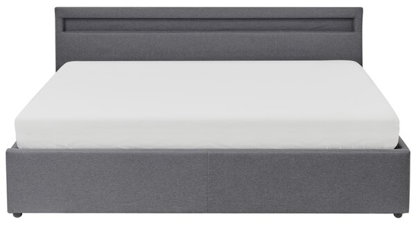 Postel s úložným prostorem a LED osvětlením Tkanina ARMELLE 180 x 200 cm Tmavě šedá